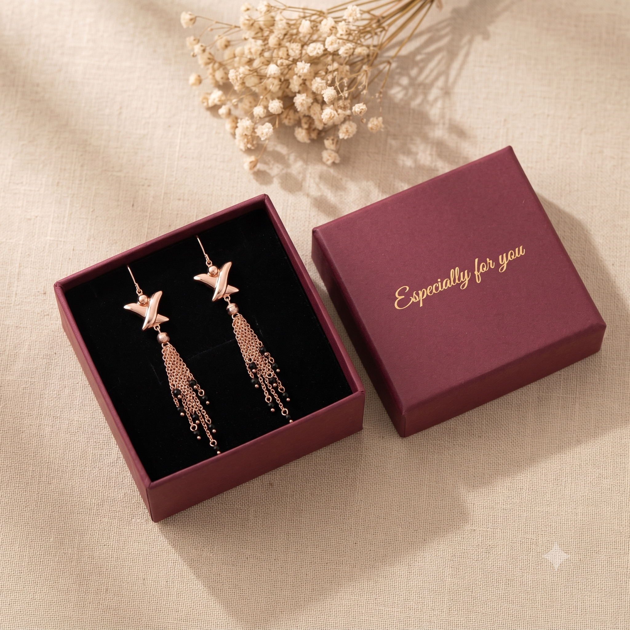 Elegant Rose Gold Multi-Chain Star Dangle Earrings for Women & Girls | Trendy Light Blue Pearl Drop Fashion Jewellery for Party & Festive Wear
