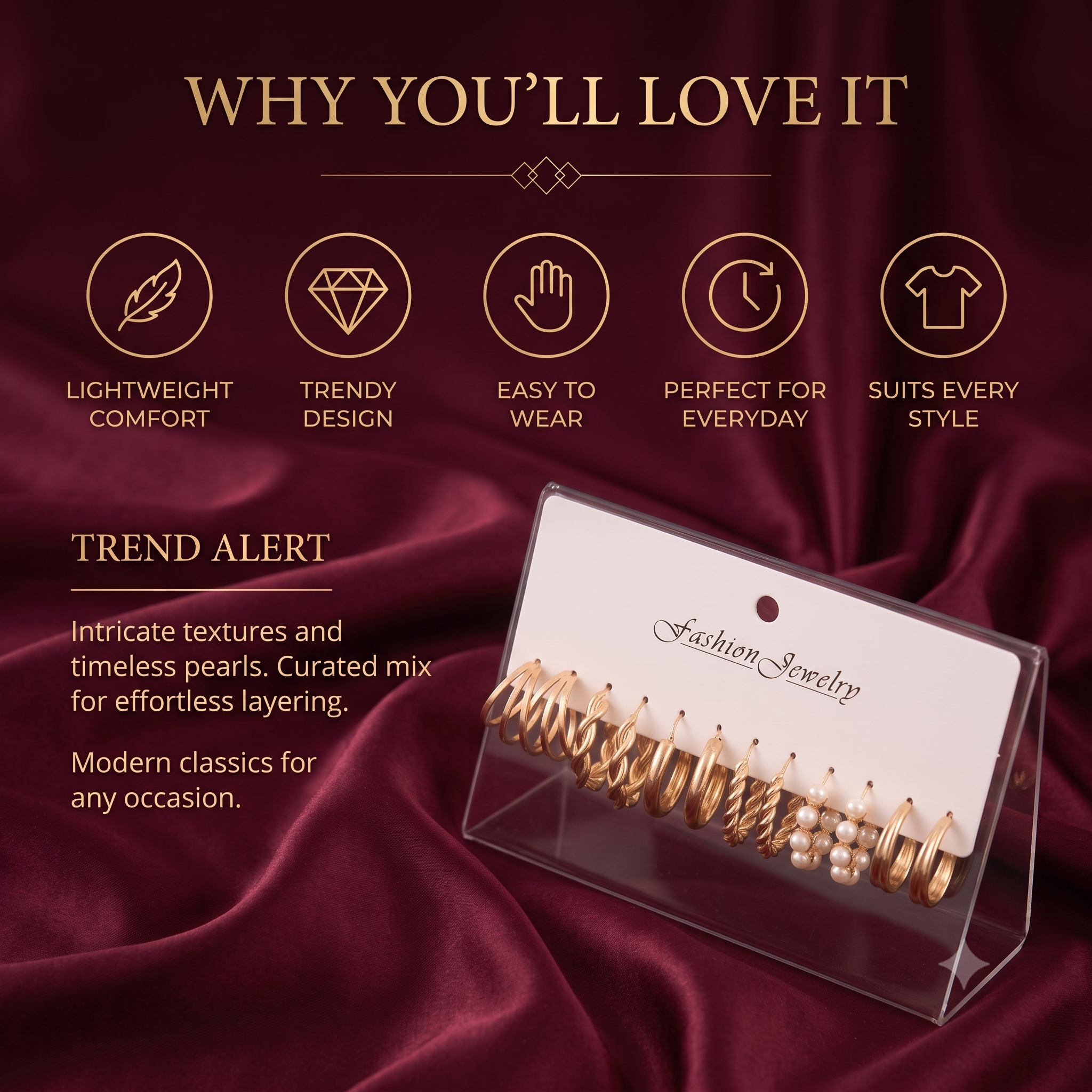 Elegant Gold-Toned & Pearl Curated Hoop Earrings Set  of 6 for Women & Girls | Trendy Combo Pack Multi-Pack Fashion Jewellery for Daily, Office & Party Wear