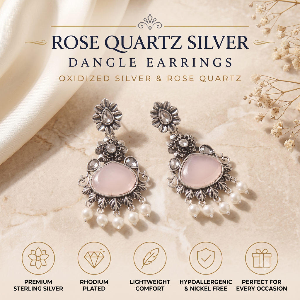 Oxidised Silver Dangle Jhumka Earrings with Pearls for Women