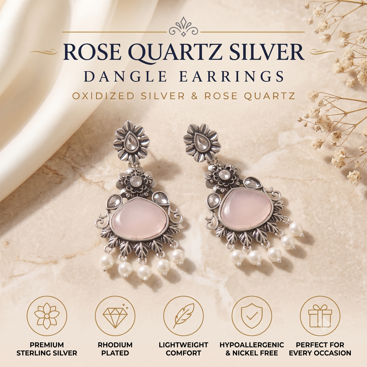 Oxidised Silver Dangle Jhumka Earrings with Pearls for Women