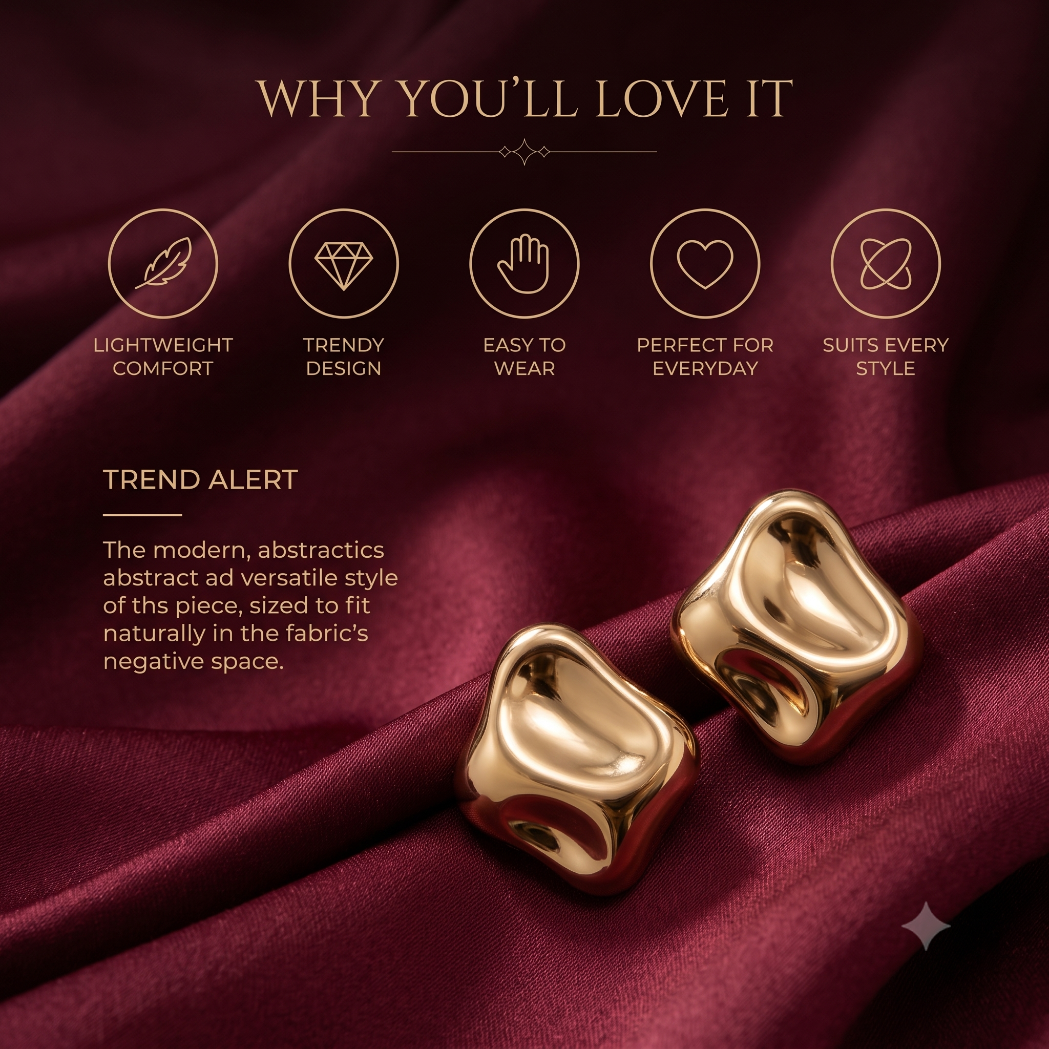 Trendy Sculptural Gold Stud Earrings for Women & Girls | Abstract Metallic Fashion Jewellery for Daily, Office & Party Wear