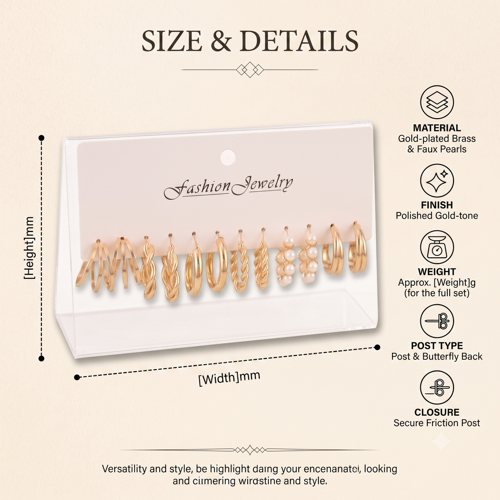 Elegant Gold-Toned & Pearl Curated Hoop Earrings Set  of 6 for Women & Girls | Trendy Combo Pack Multi-Pack Fashion Jewellery for Daily, Office & Party Wear