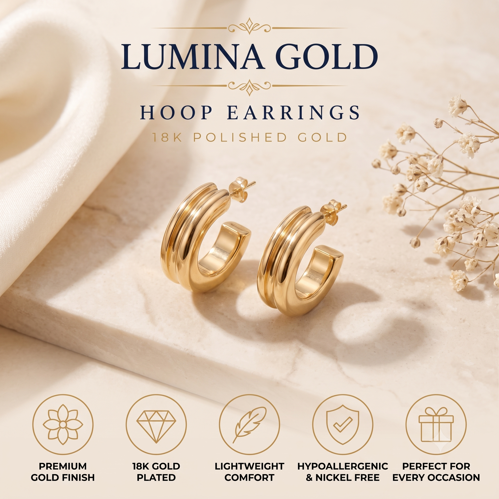 Trendy Chunky C-Hoop Earrings for Women & Girls | Polished Gold Plated Fashion Jewellery for Daily, Office & Party Wear