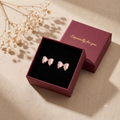 Cute Bow Stud Earrings for Women & Girls | Rose Gold & Frosted Pink Trendy Fashion Jewellery for Daily & Party Wear