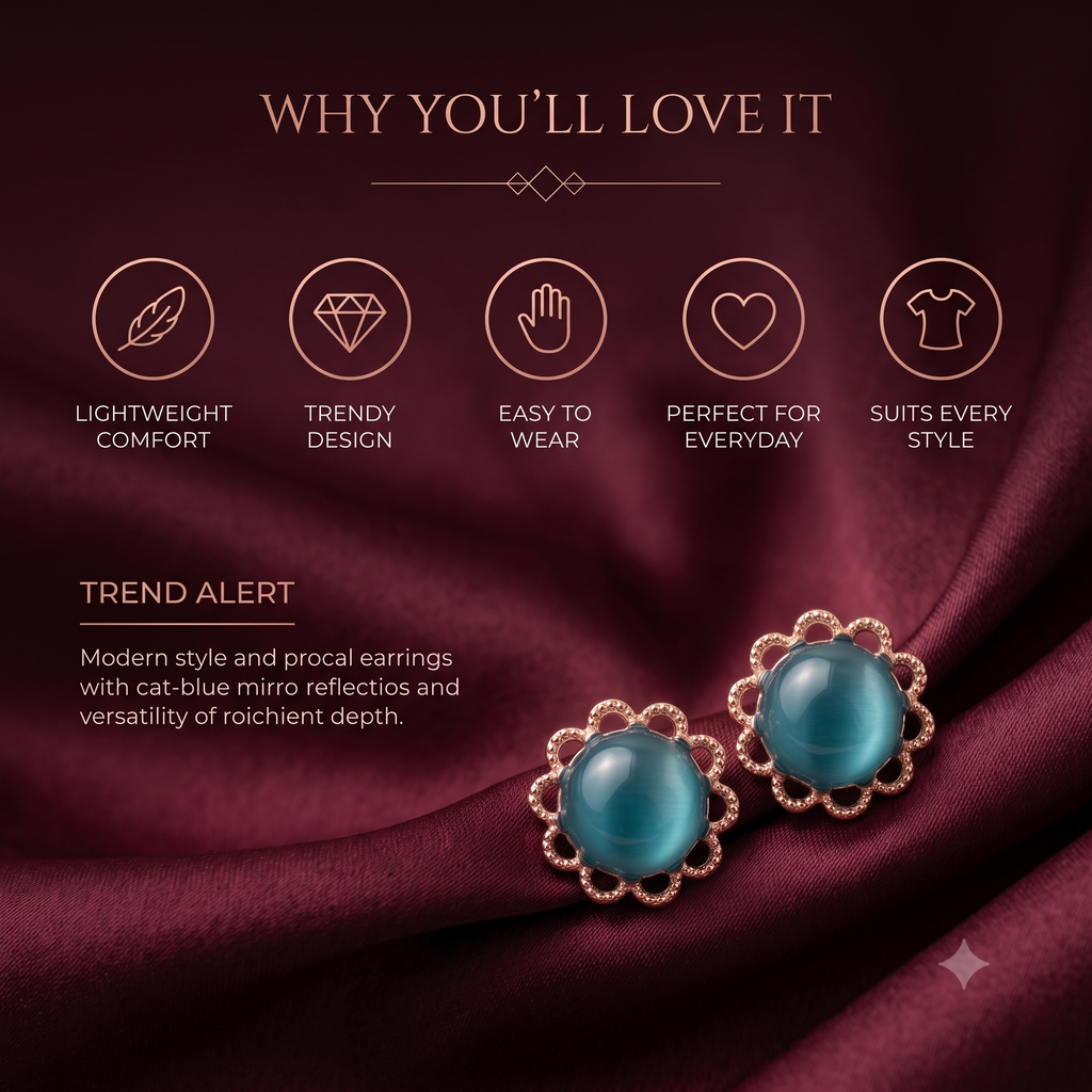 Elegant Rose Gold Teal Stud Earrings for Women & Girls | Trendy Fashion Jewellery for Daily & Party Wear