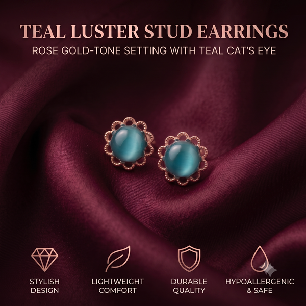 Elegant Rose Gold Teal Stud Earrings for Women & Girls | Trendy Fashion Jewellery for Daily & Party Wear