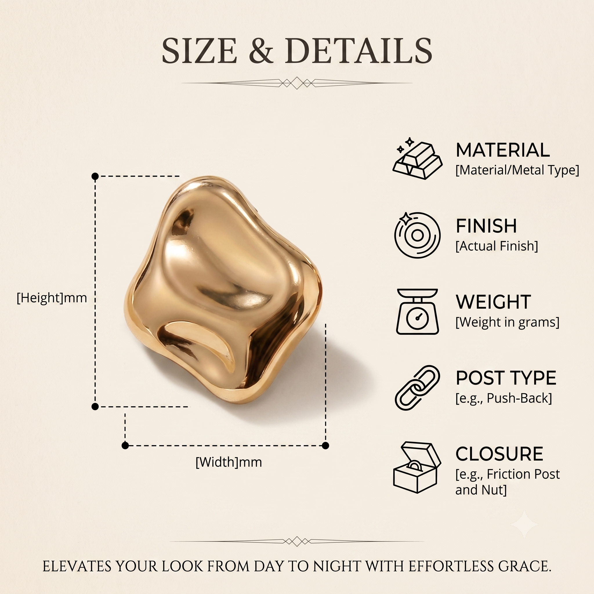 Trendy Sculptural Gold Stud Earrings for Women & Girls | Abstract Metallic Fashion Jewellery for Daily, Office & Party Wear