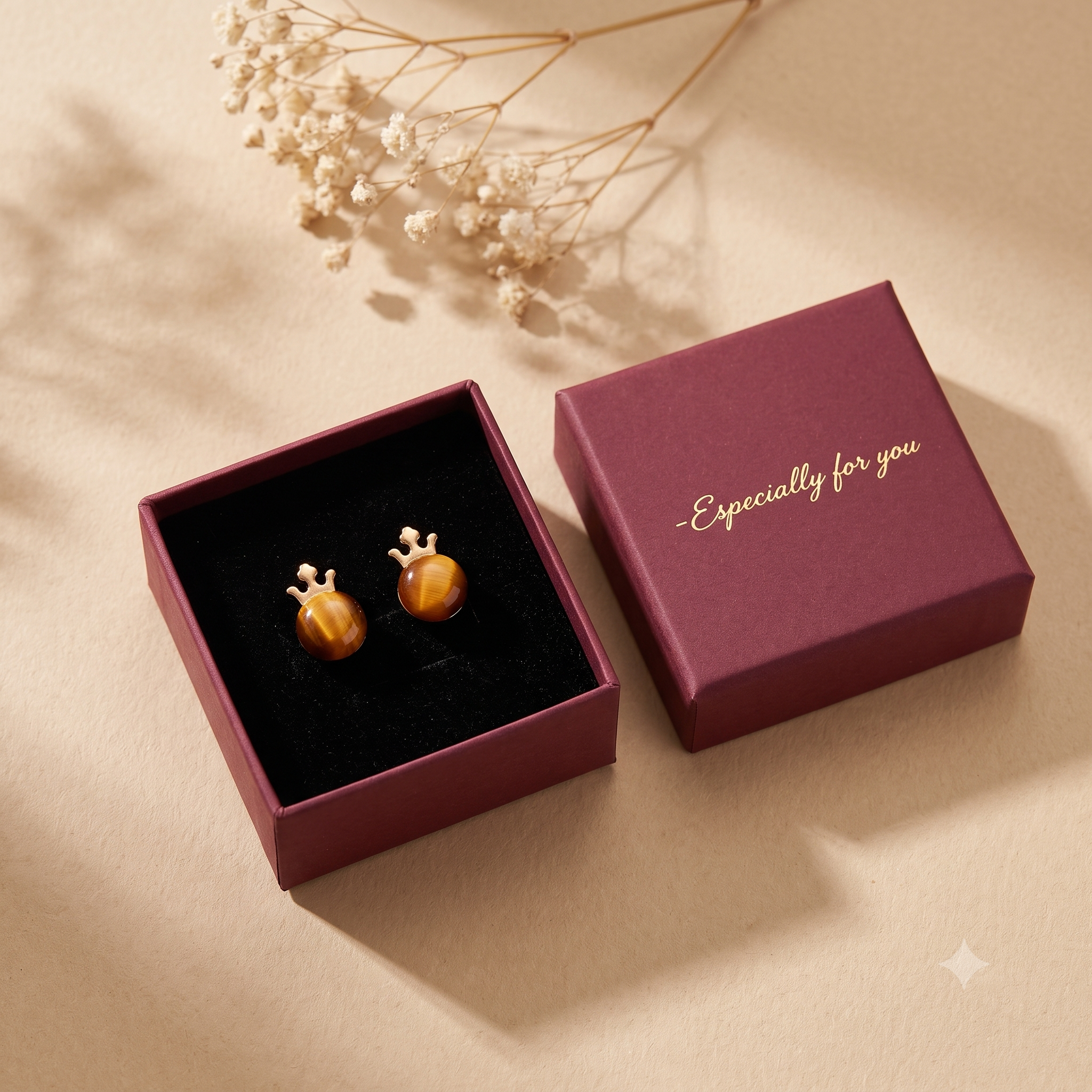 Regal Crown Stud Earrings for Women & Girls | Rich Amber-Orange Trendy Fashion Jewellery for Daily & Party Wear