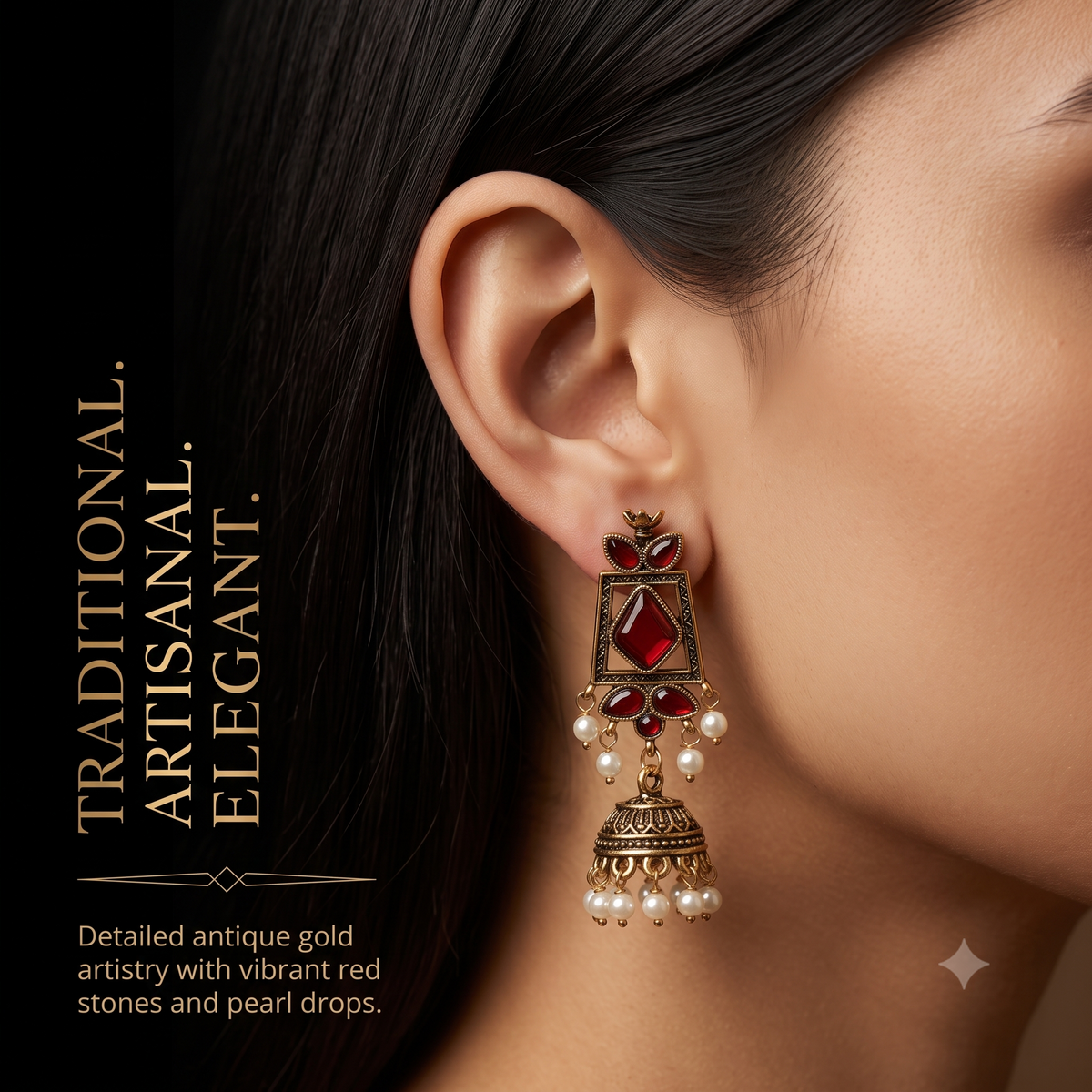 Antique Oxidised Bronze Pearl Jhumka Earrings for Women