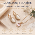 Moonstone & Sapphire Pendant Necklace and Earrings Set | 18K Gold Plated