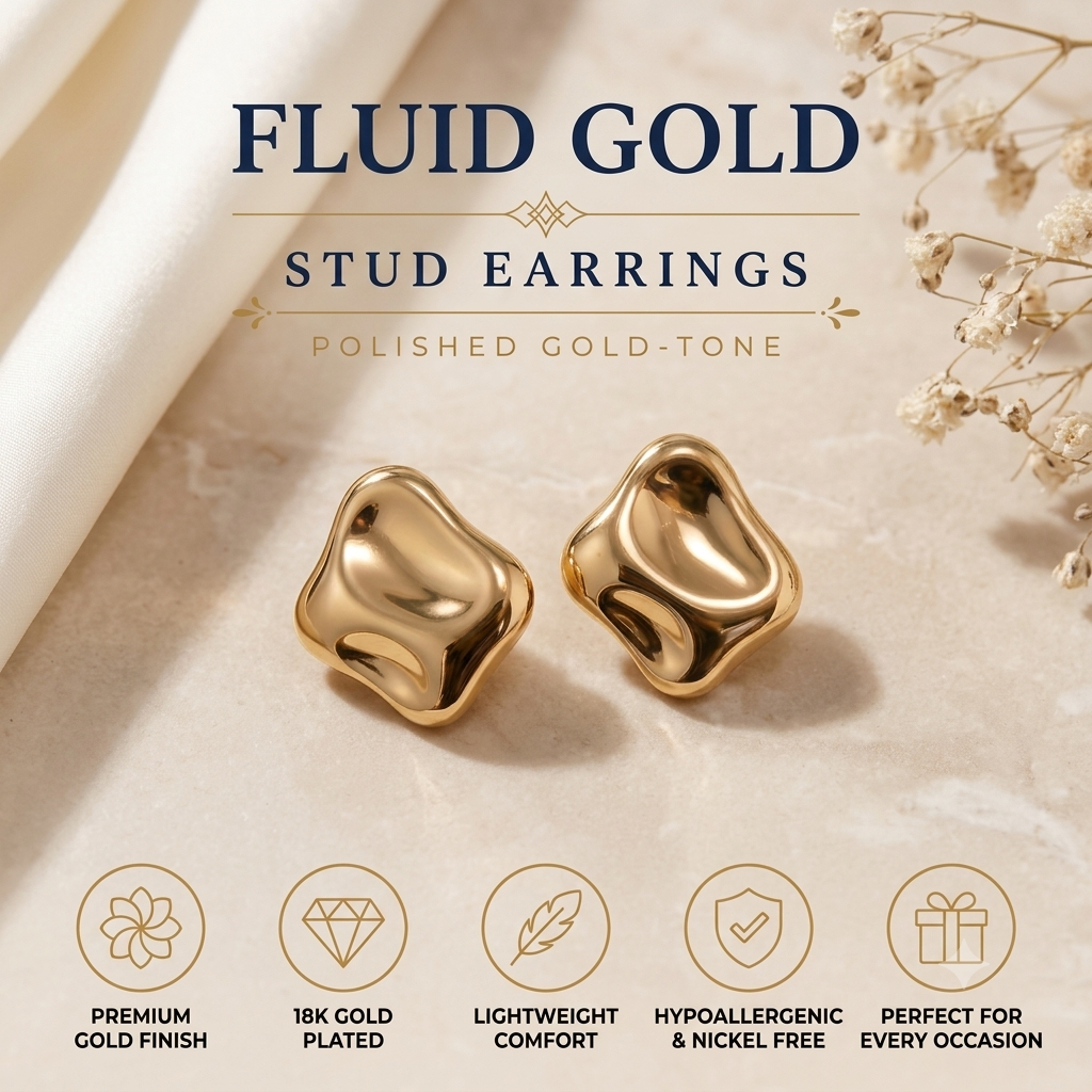 Trendy Sculptural Gold Stud Earrings for Women & Girls | Abstract Metallic Fashion Jewellery for Daily, Office & Party Wear