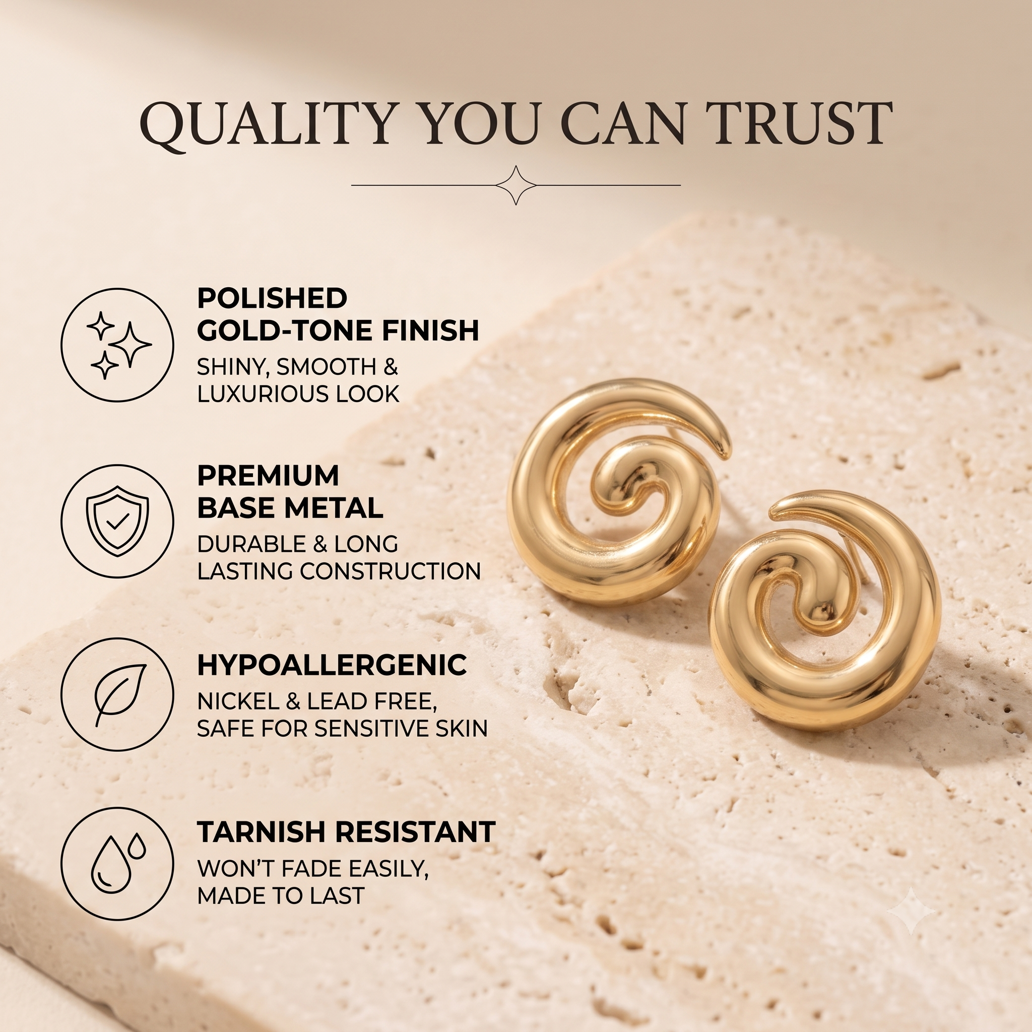 Trendy Spiral Stud Earrings for Women & Girls | High-Polish Gold Plated Fashion Jewellery for Daily, Office & Party Wear
