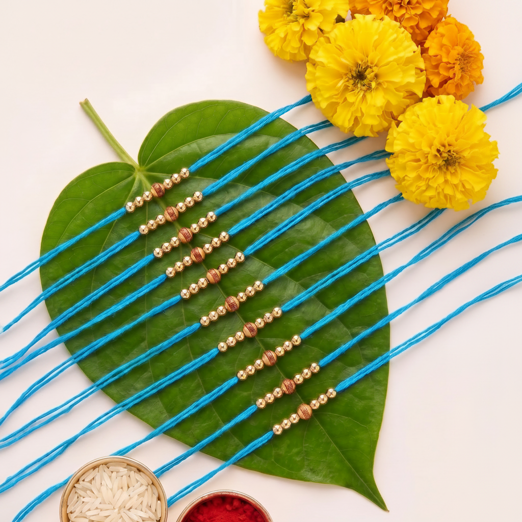 Set of 12 Traditional Designer Rakhis for Brother | VyomBox | Sky Blue