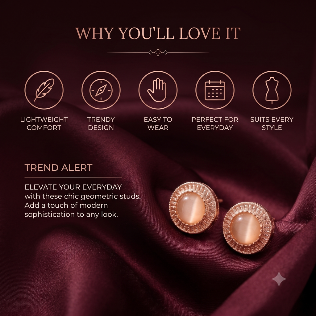 Elegant Rose Gold Peach Cat's Eye Stud Earrings for Women & Girls | Trendy Fashion Jewellery for Daily & Party Wear