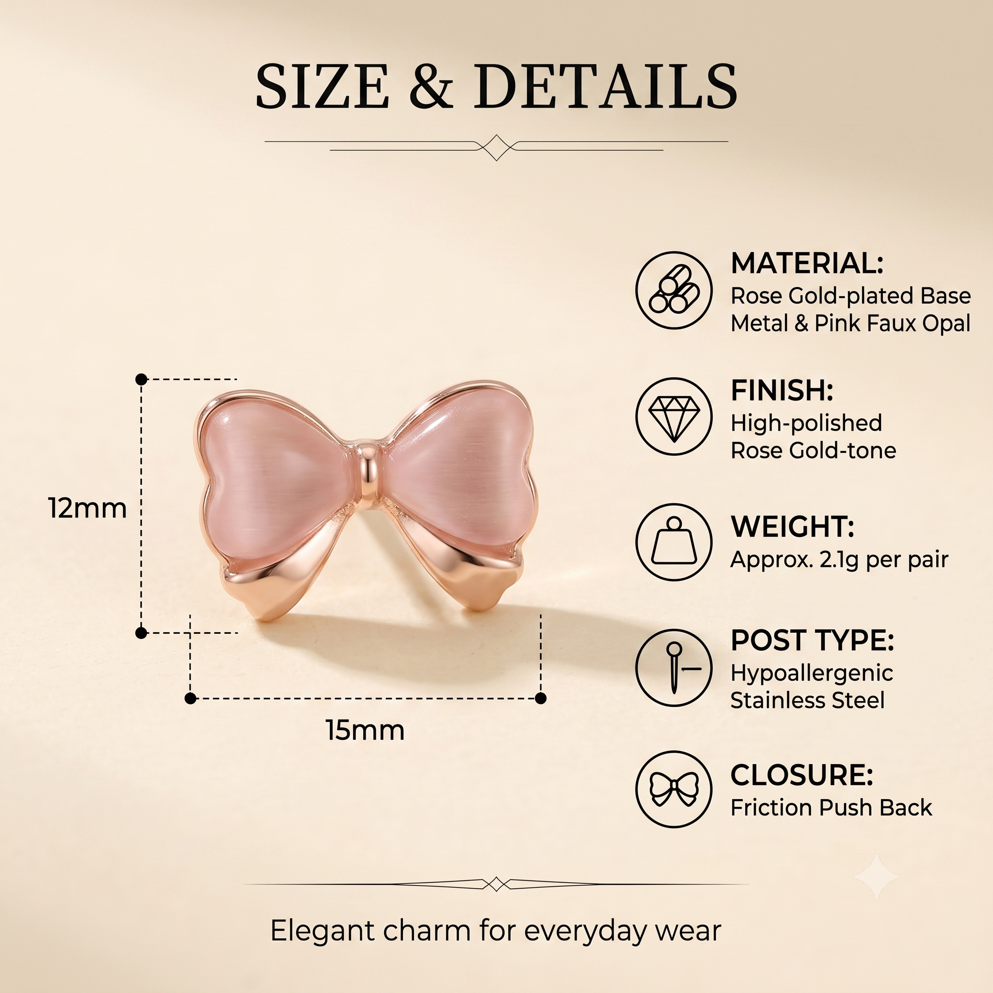 Cute Bow Stud Earrings for Women & Girls | Rose Gold & Frosted Pink Trendy Fashion Jewellery for Daily & Party Wear