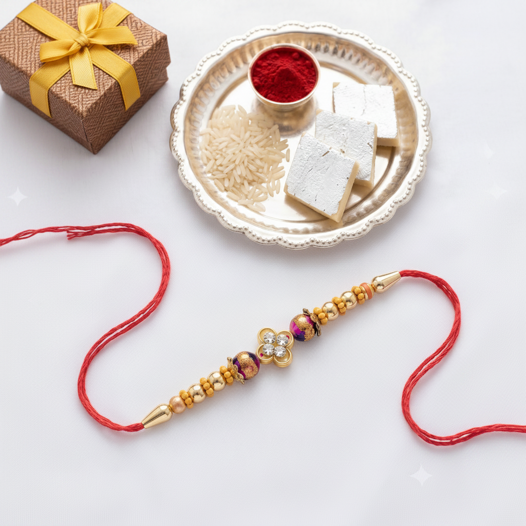 Elegant Floral Crystal Designer Rakhi for Brother | VyomBox