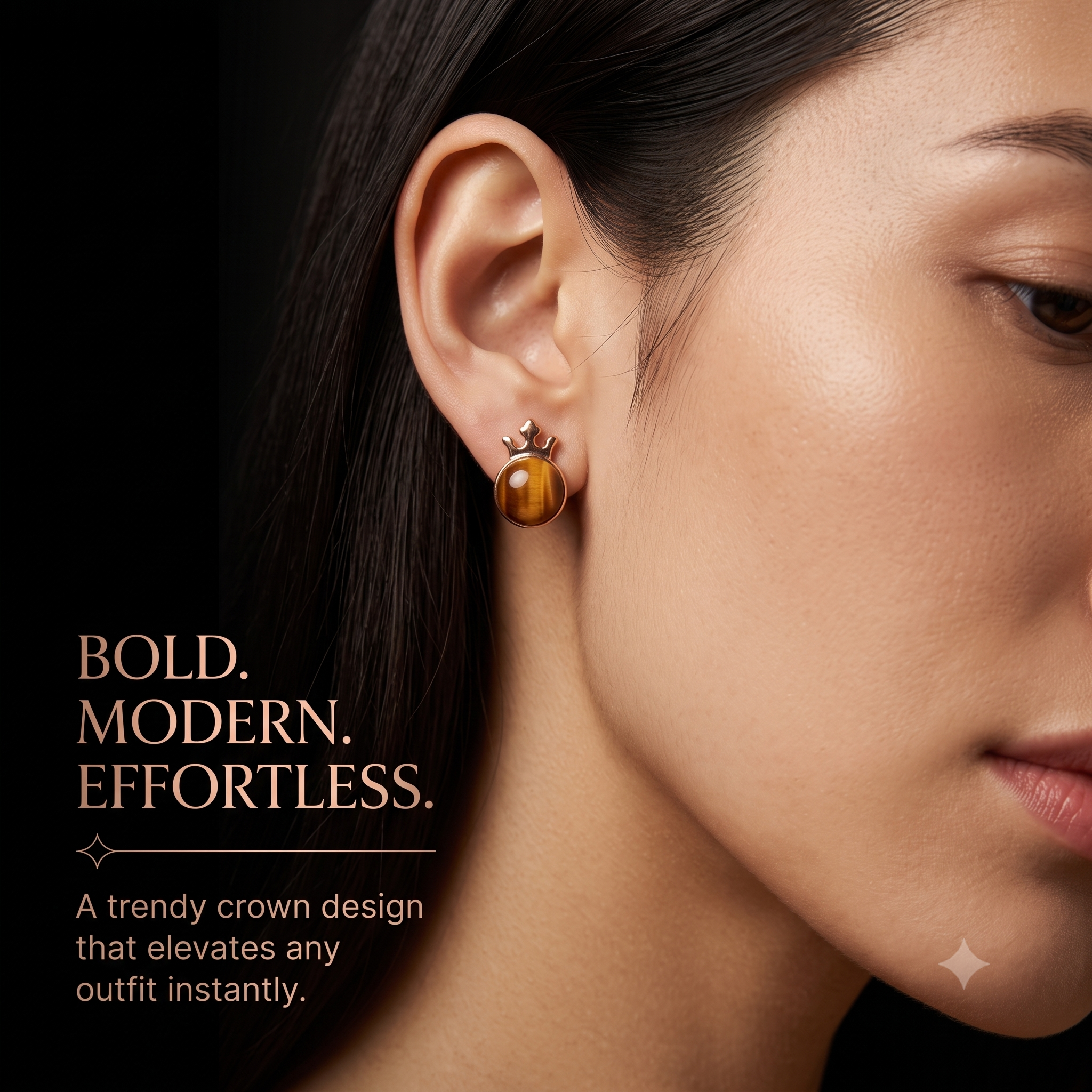 Regal Crown Stud Earrings for Women & Girls | Rich Amber-Orange Trendy Fashion Jewellery for Daily & Party Wear