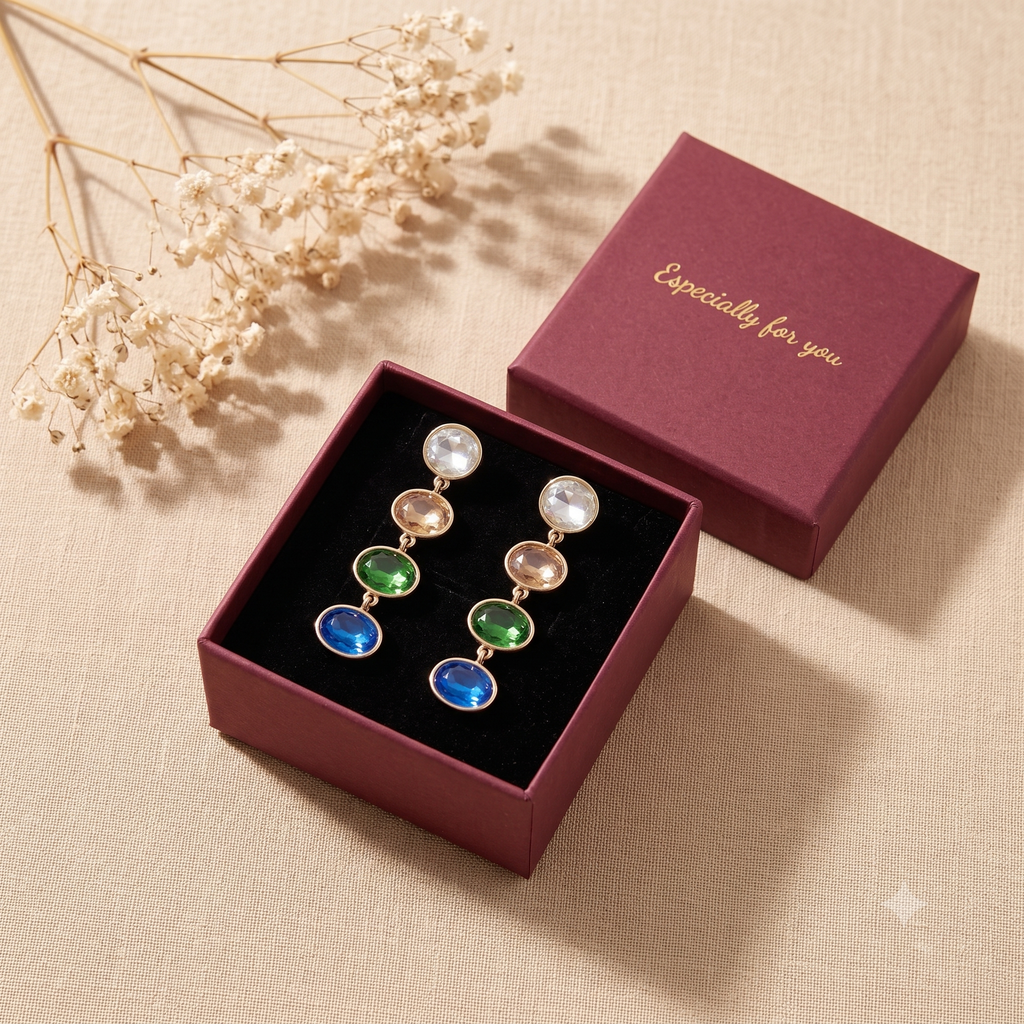 Trendy Multicolor Crystal Dangle Earrings for Women & Girls | Gold-Toned Long Drop Fashion Jewellery for Festive & Party Wear