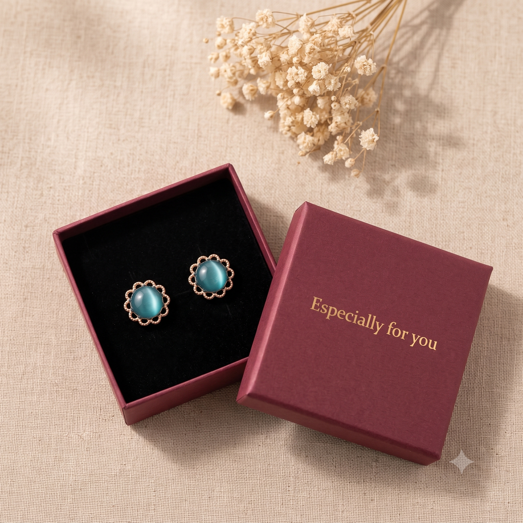 Elegant Rose Gold Teal Stud Earrings for Women & Girls | Trendy Fashion Jewellery for Daily & Party Wear