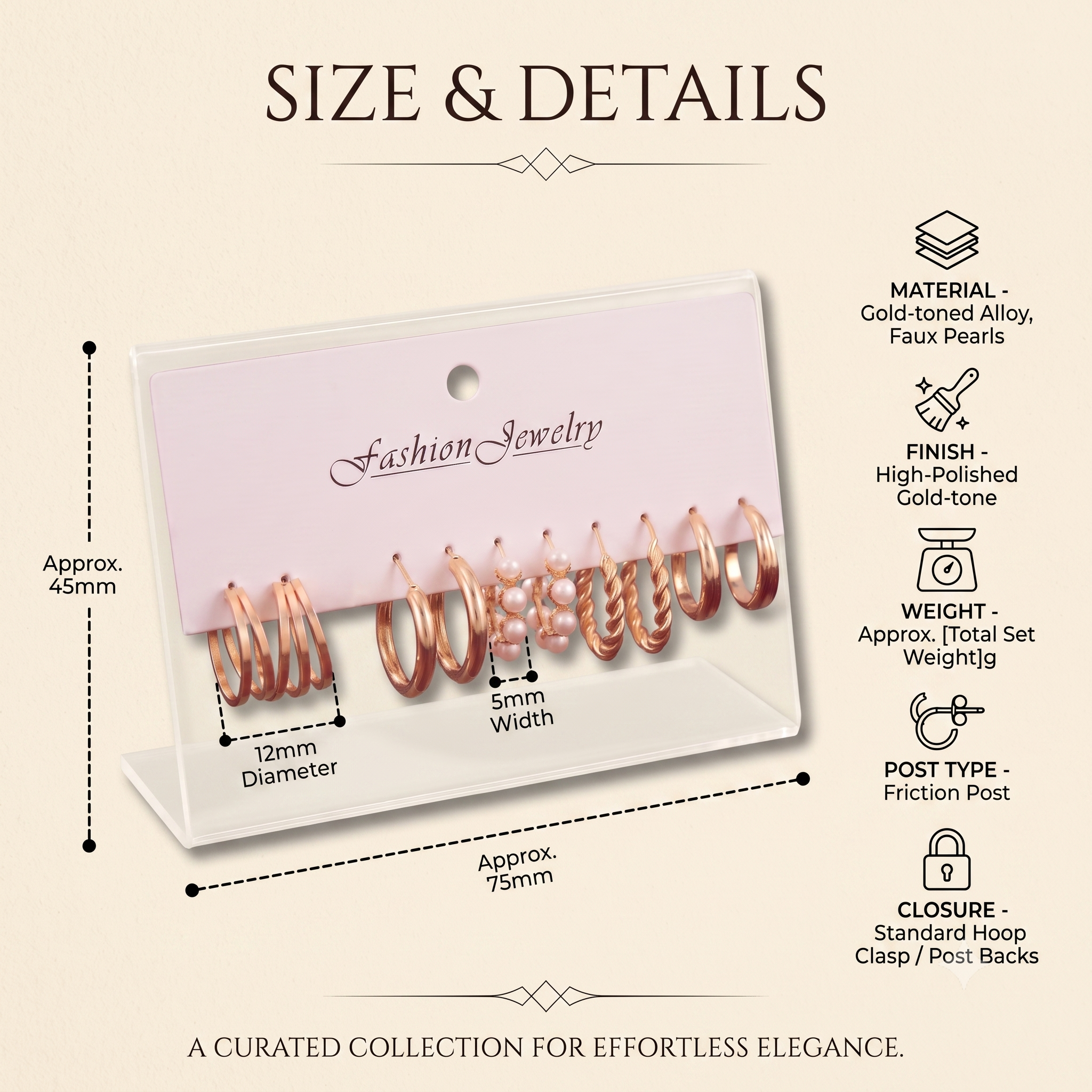 Elegant Gold-Toned & Pearl Curated Hoop Earrings Set of 5 for Women & Girls | Trendy Combo Pack Multi-Pack Fashion Jewellery for Daily, Office & Party Wear