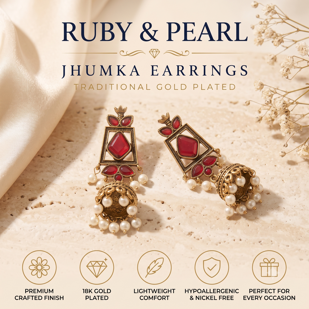 Antique Oxidised Bronze Pearl Jhumka Earrings for Women
