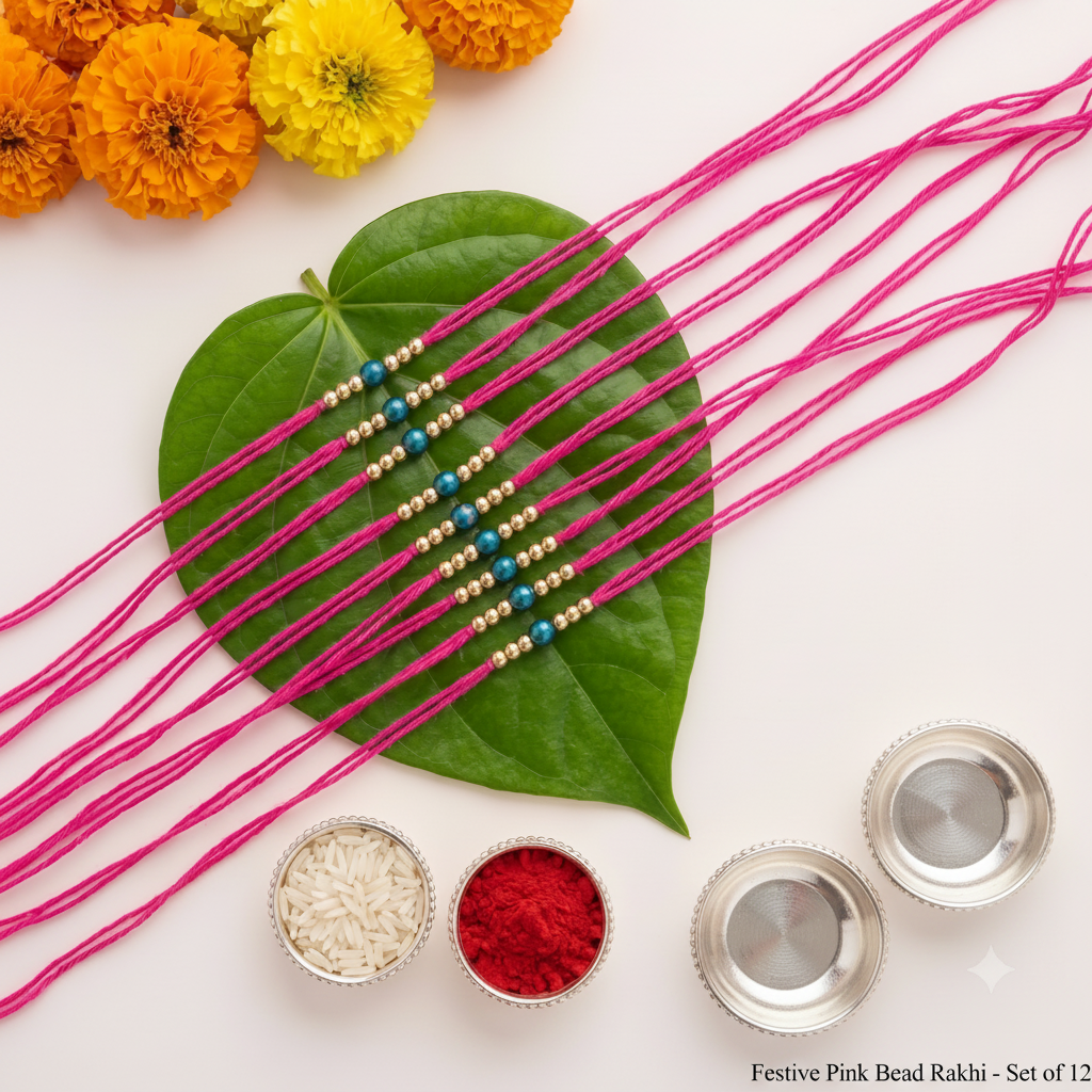 Set of 12 Traditional Designer Rakhis for Brother | VyomBox | Pink
