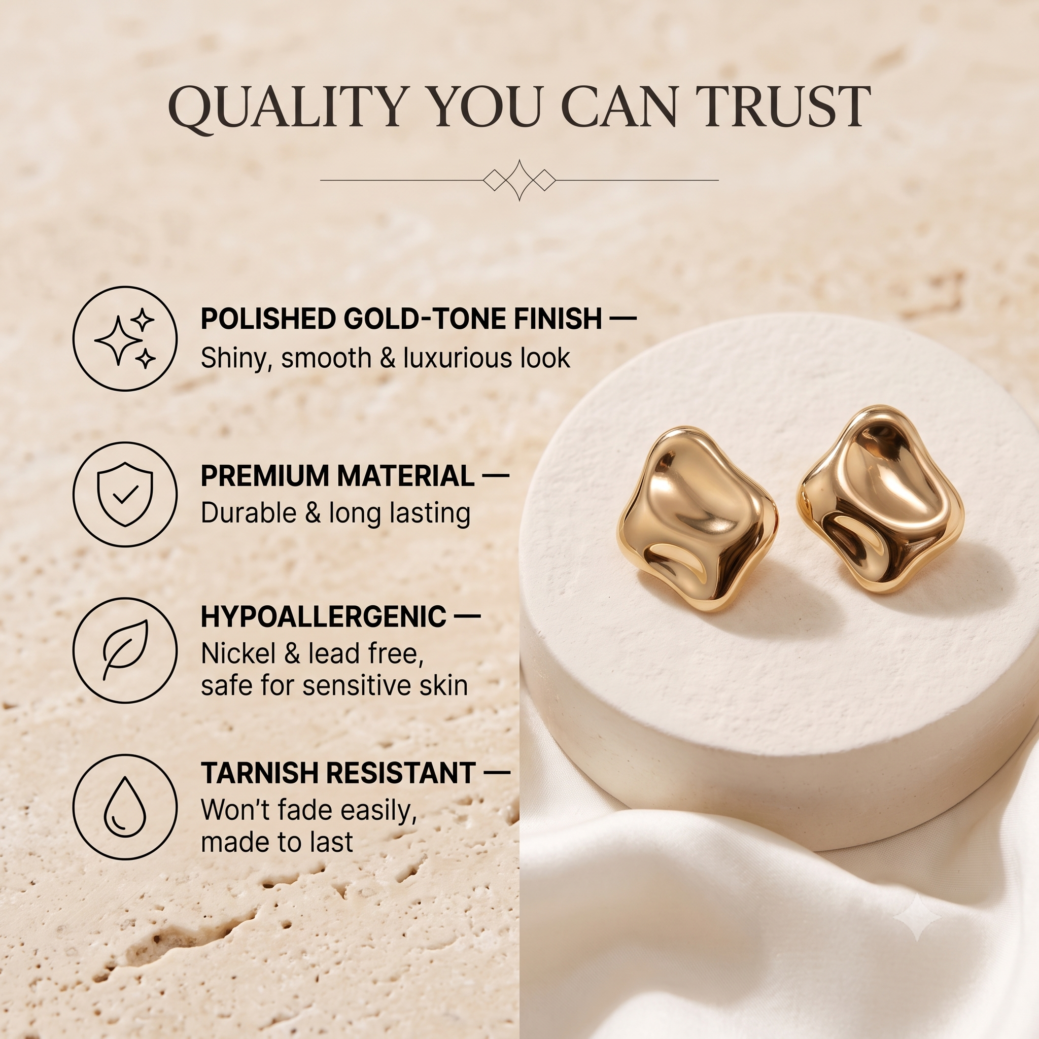 Trendy Sculptural Gold Stud Earrings for Women & Girls | Abstract Metallic Fashion Jewellery for Daily, Office & Party Wear
