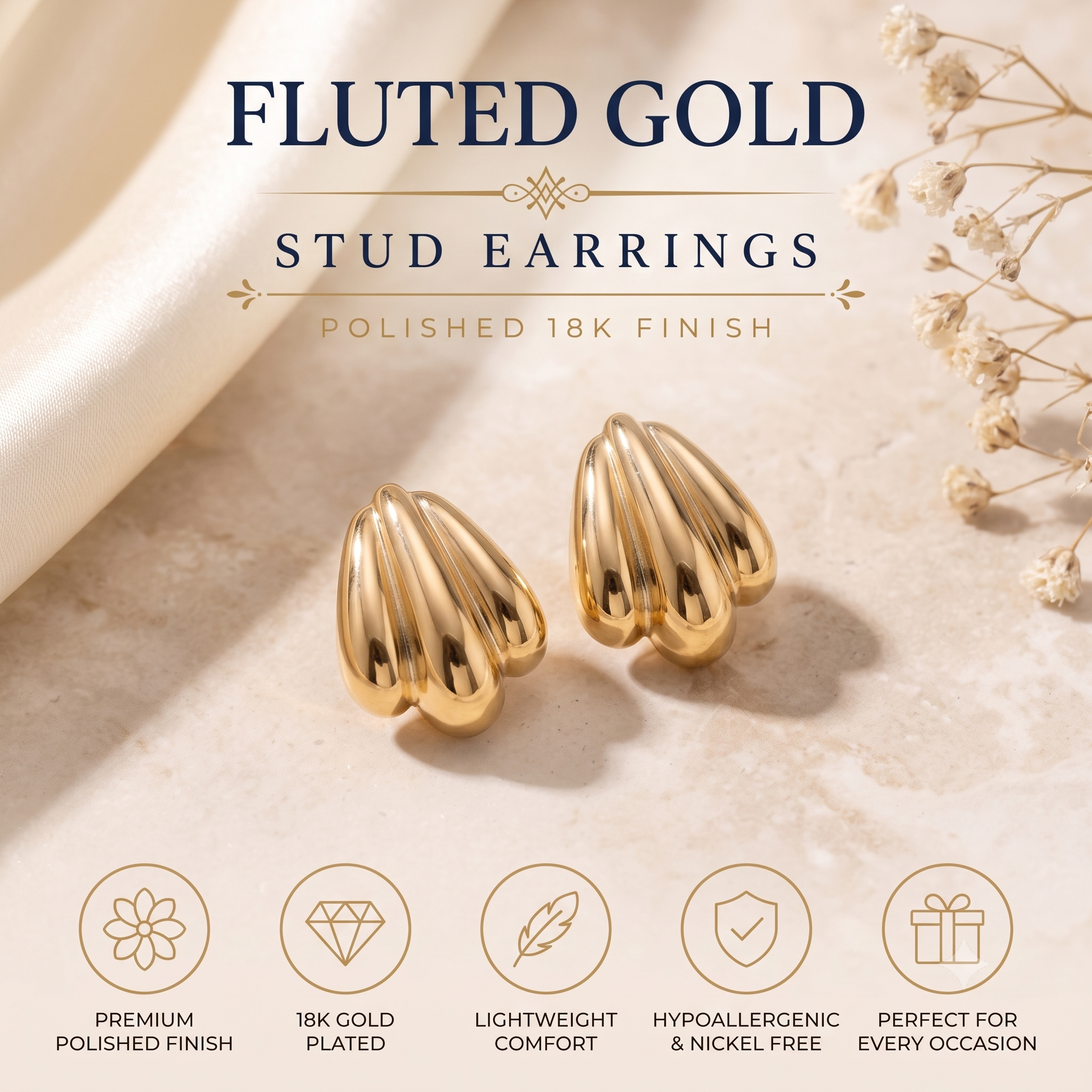 Elegant Fluted Gold Stud Earrings for Women & Girls | Deep Maroon Silk Edition Trendy Fashion Jewellery for Daily, Festive & Party Wear