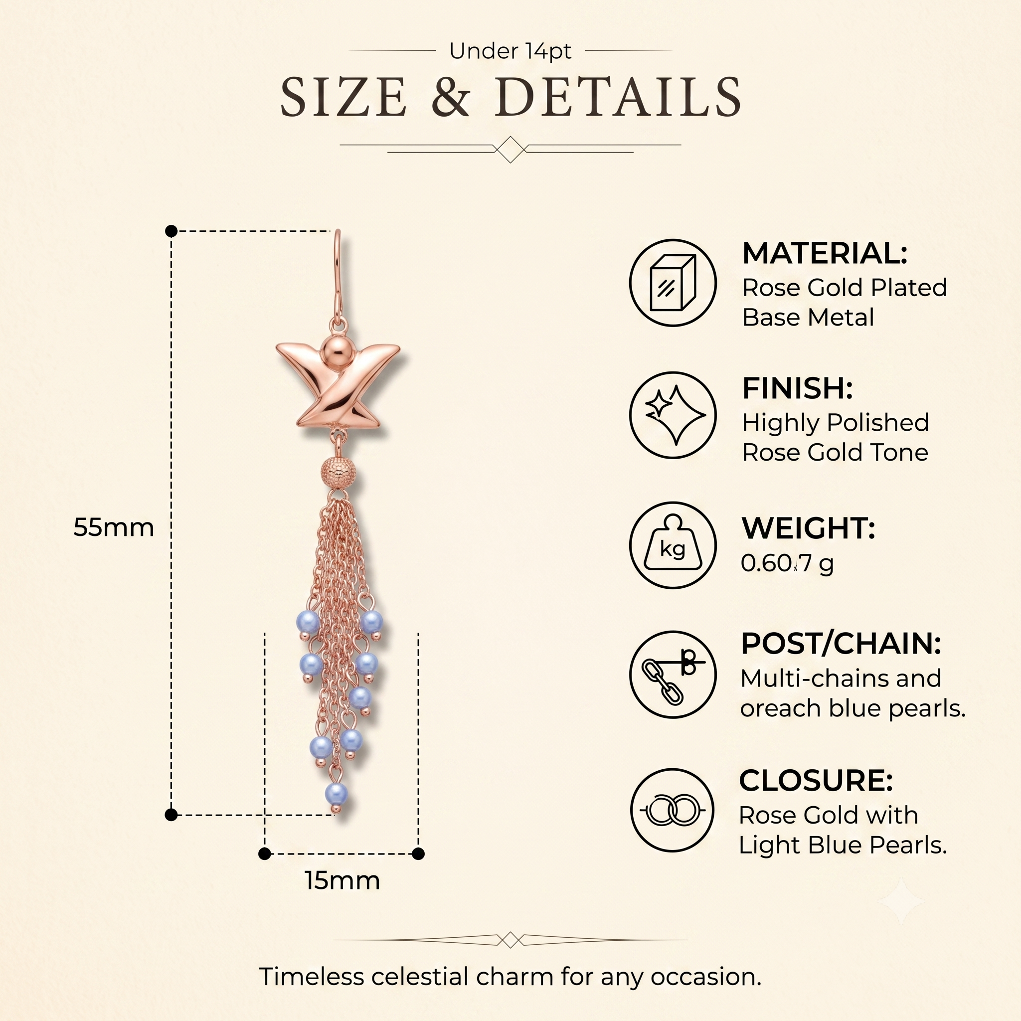 Elegant Rose Gold Multi-Chain Star Dangle Earrings for Women & Girls | Trendy Light Blue Pearl Drop Fashion Jewellery for Party & Festive Wear