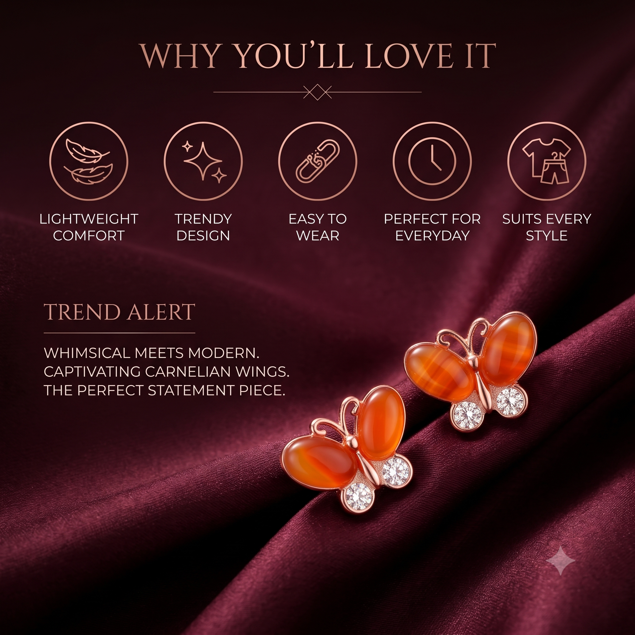 Charming Butterfly Stud Earrings for Women & Girls | Vibrant Orange & Peach Trendy Fashion Jewellery for Daily & Party Wear