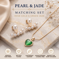 Pearl & Green Jade Matching Jewellery Set in Rose Gold (Pendant Necklace & Drop Earrings)