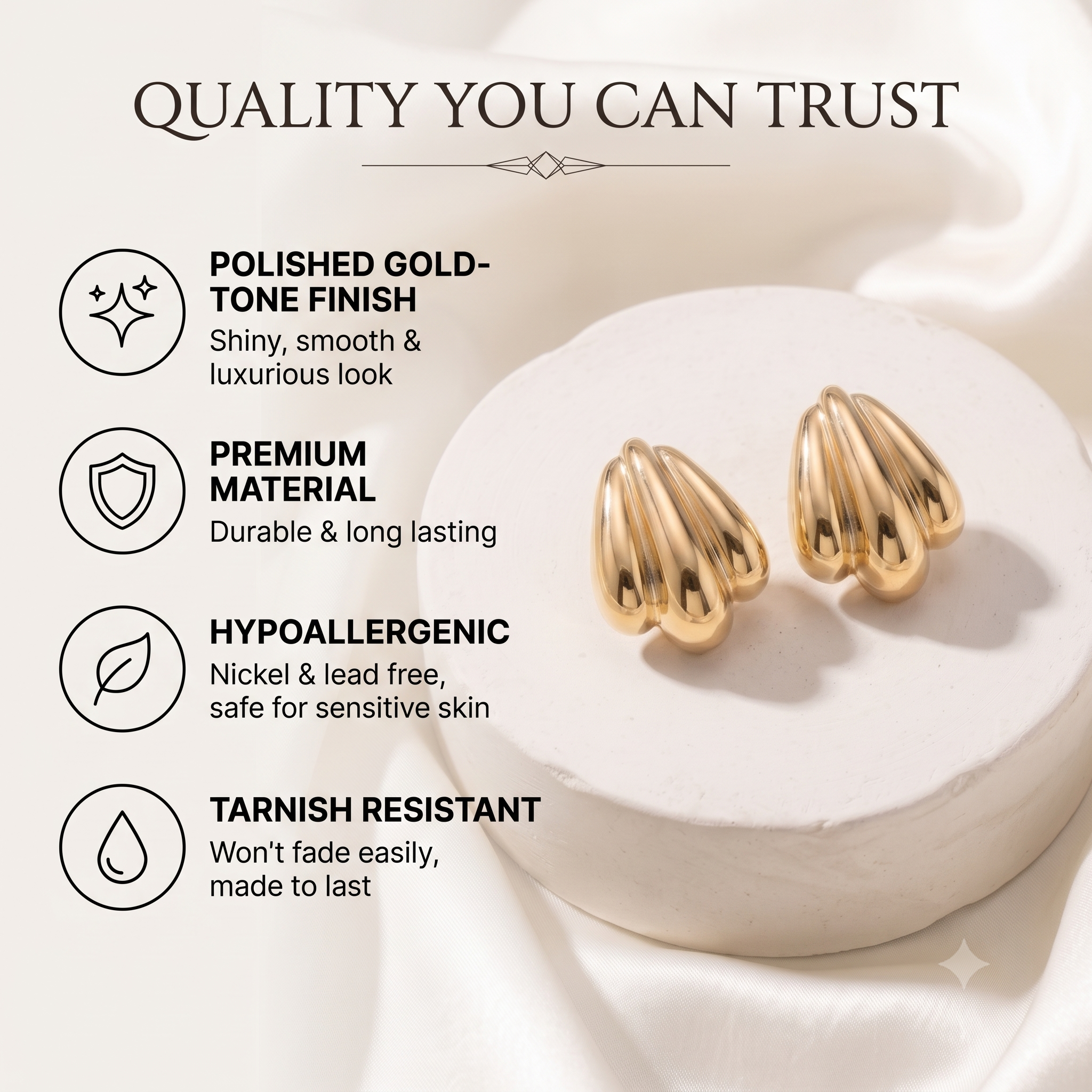 Elegant Fluted Gold Stud Earrings for Women & Girls | Deep Maroon Silk Edition Trendy Fashion Jewellery for Daily, Festive & Party Wear