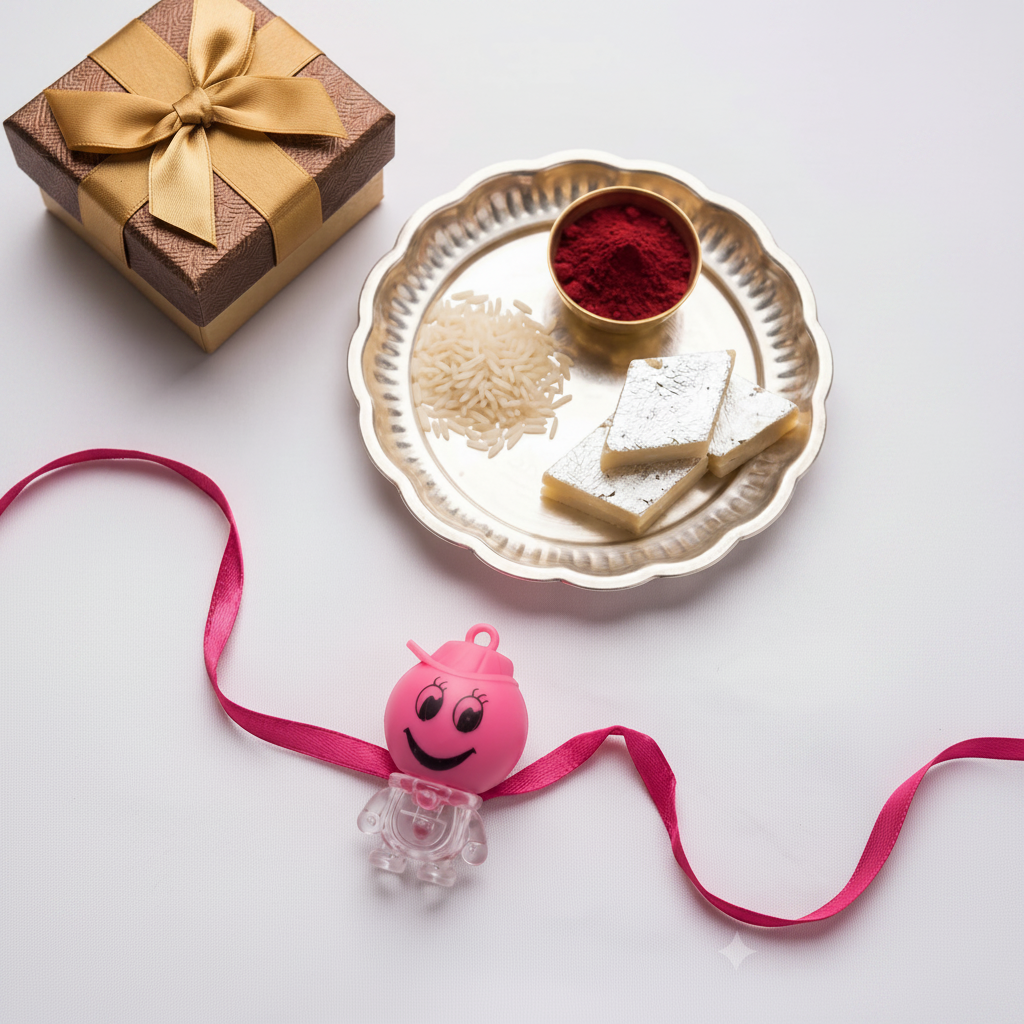 Cute Cartoon Kids Rakhi with Ribbon | VyomBox