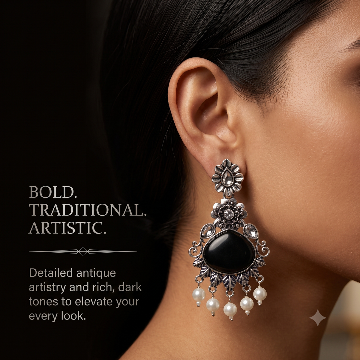 Oxidised Silver Dangle Jhumka Earrings with Pearls for Women
