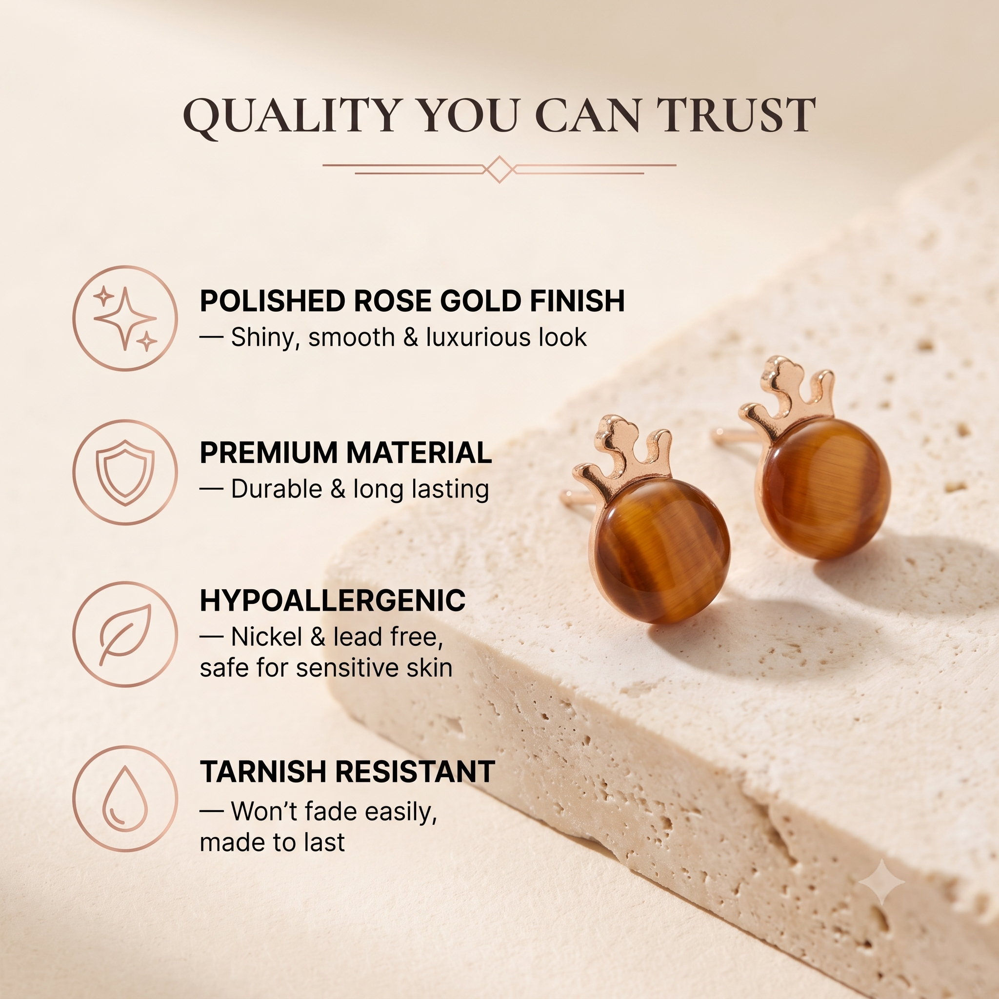 Regal Crown Stud Earrings for Women & Girls | Rich Amber-Orange Trendy Fashion Jewellery for Daily & Party Wear