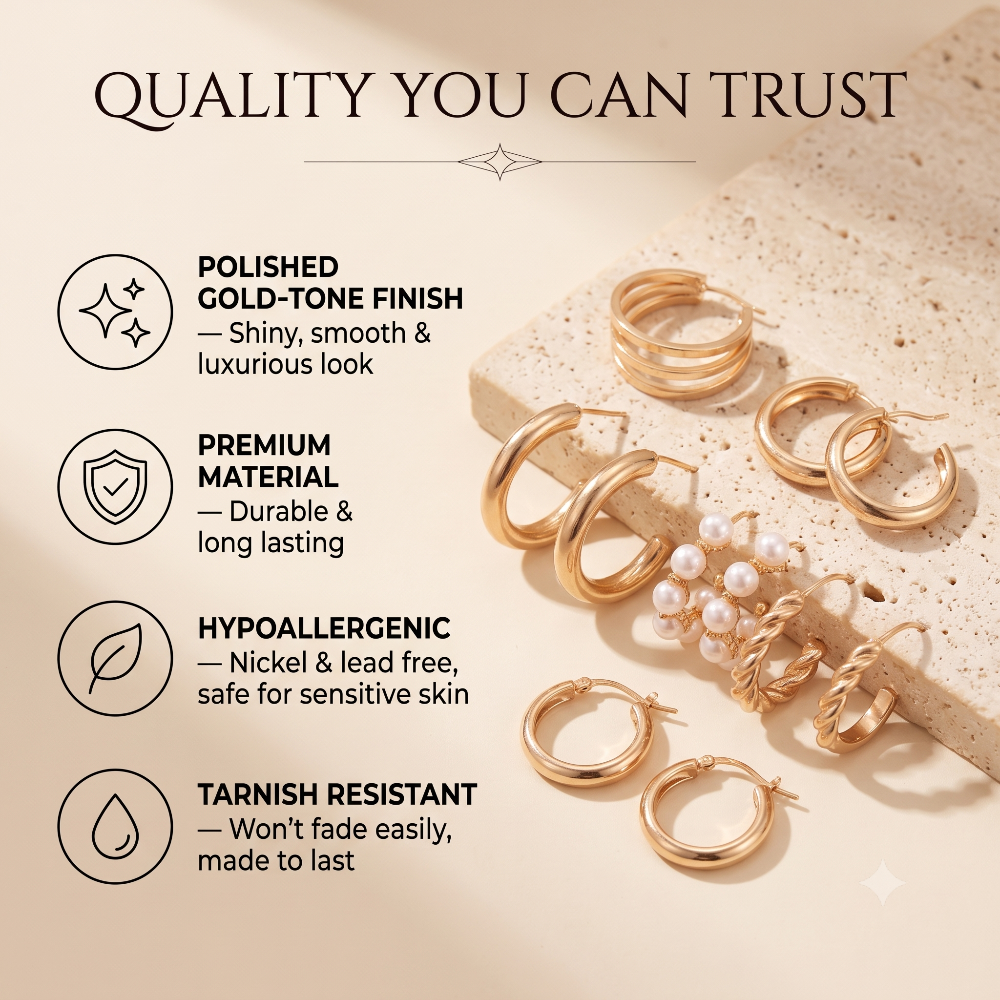 Elegant Gold-Toned & Pearl Curated Hoop Earrings Set of 5 for Women & Girls | Trendy Combo Pack Multi-Pack Fashion Jewellery for Daily, Office & Party Wear