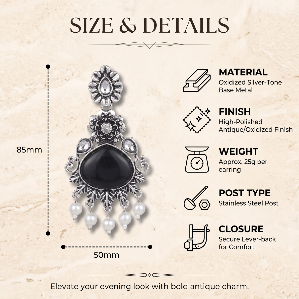 Oxidised Silver Dangle Jhumka Earrings with Pearls for Women