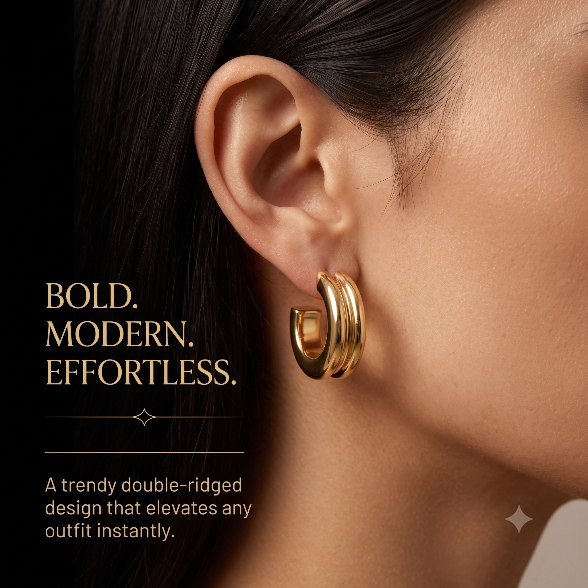 Trendy Chunky C-Hoop Earrings for Women & Girls | Polished Gold Plated Fashion Jewellery for Daily, Office & Party Wear