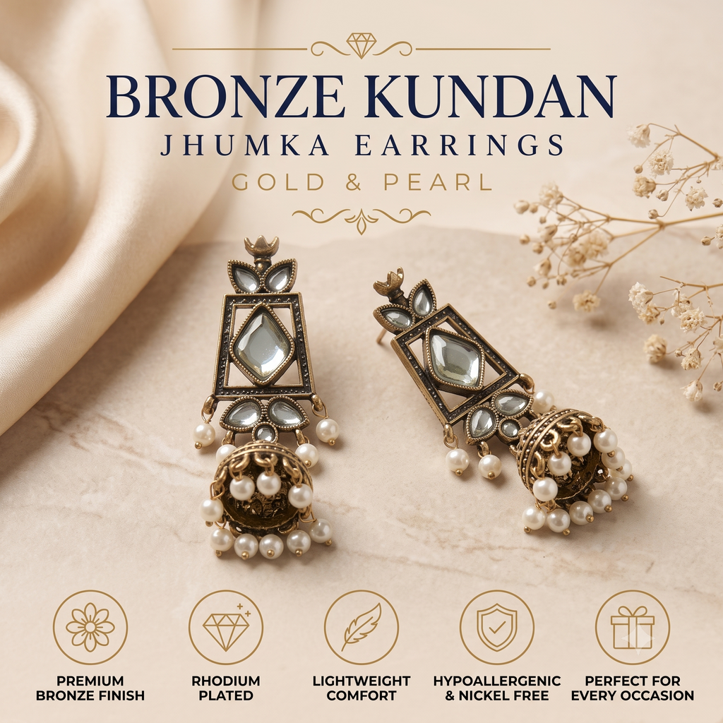 Antique Oxidised Bronze Pearl Jhumka Earrings for Women