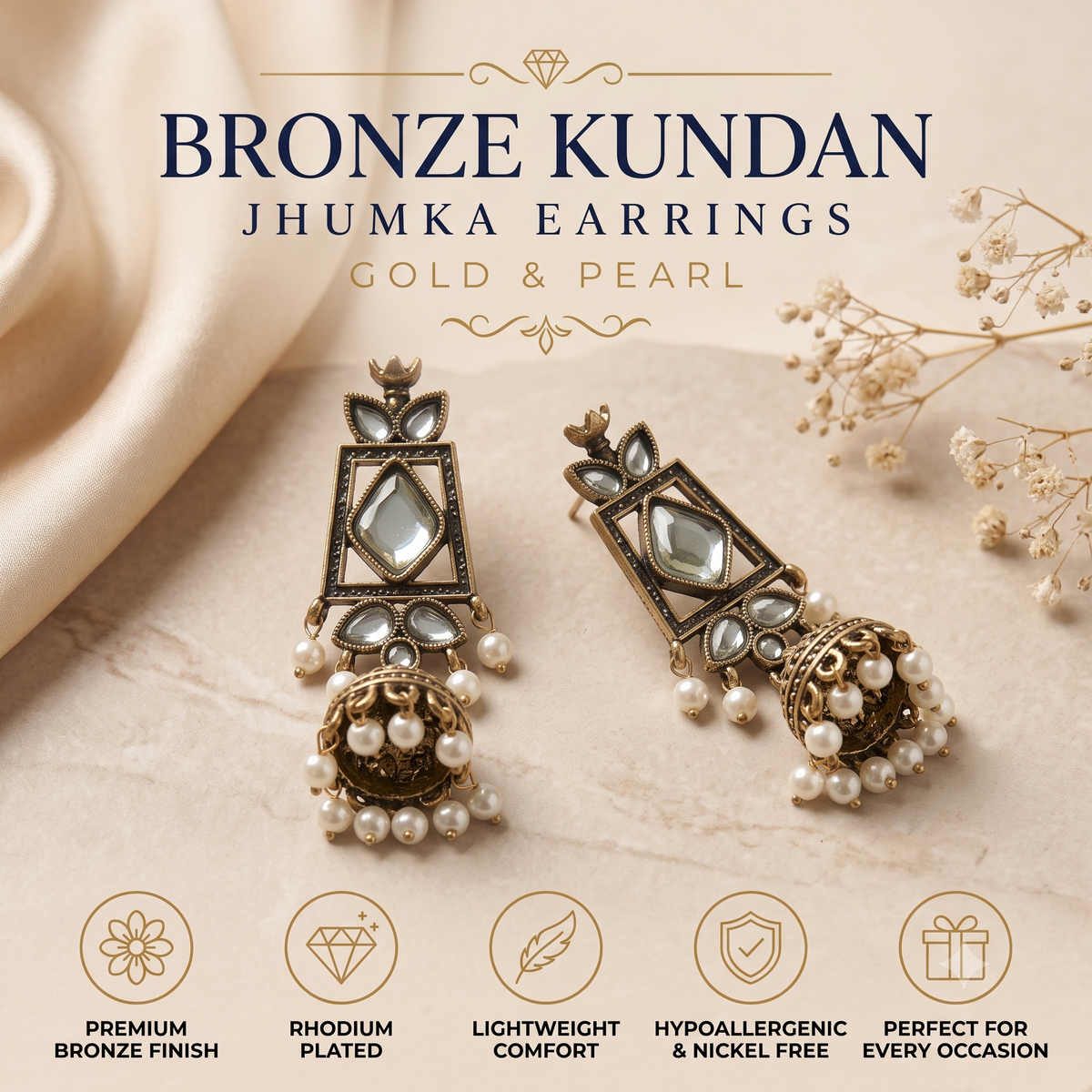 Antique Oxidised Bronze Pearl Jhumka Earrings for Women