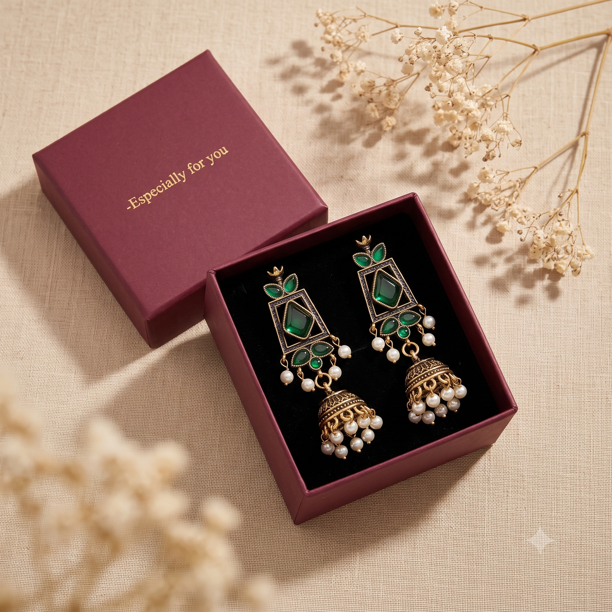 Antique Oxidised Bronze Pearl Jhumka Earrings for Women
