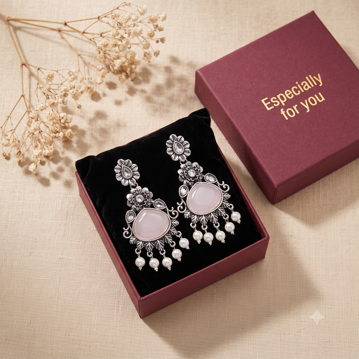 Oxidised Silver Dangle Jhumka Earrings with Pearls for Women
