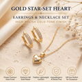 Gold Star- Heart Pendant Necklace and Earrings Jewellery Set