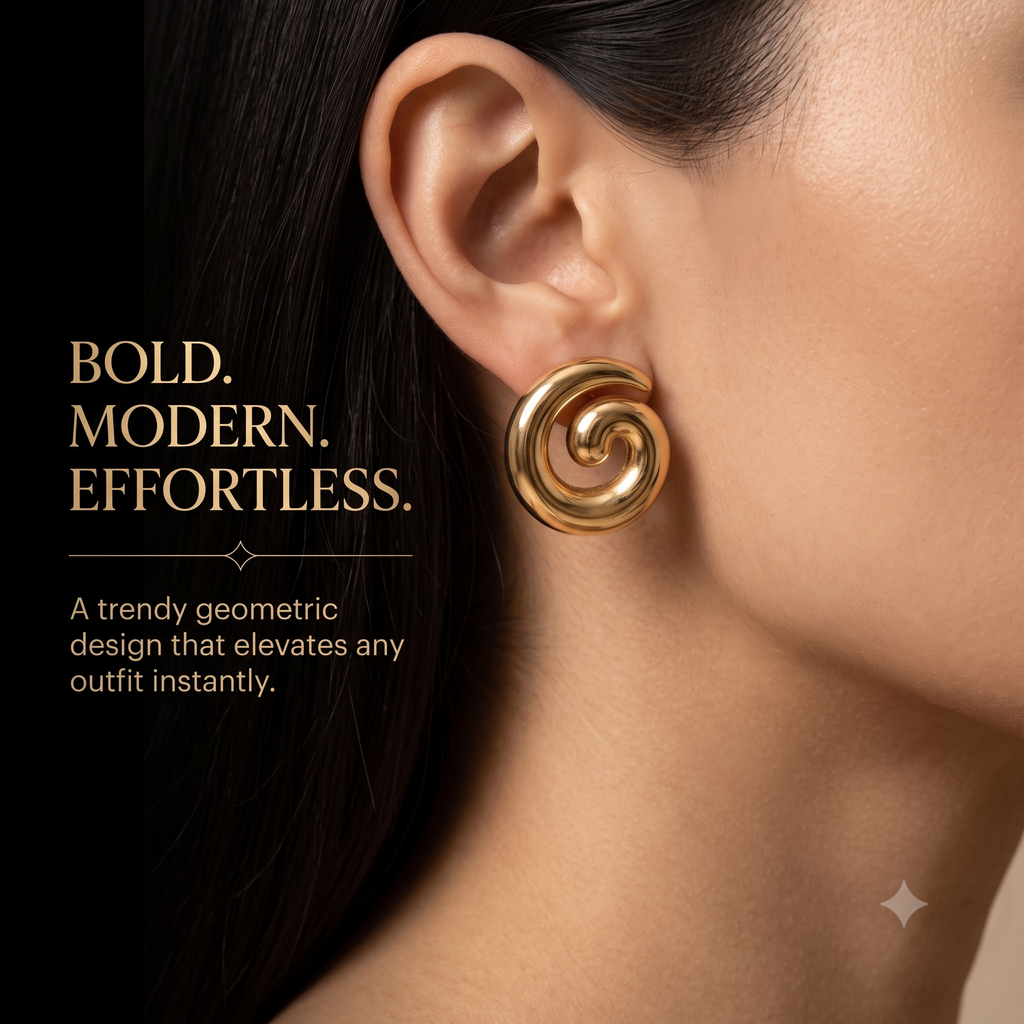 Trendy Spiral Stud Earrings for Women & Girls | High-Polish Gold Plated Fashion Jewellery for Daily, Office & Party Wear