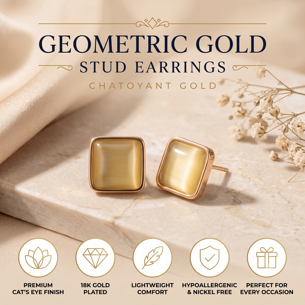 Elegant Square Stud Earrings for Women & Girls | Rose Gold Plated Trendy Fashion Jewellery for Daily & Office Wear