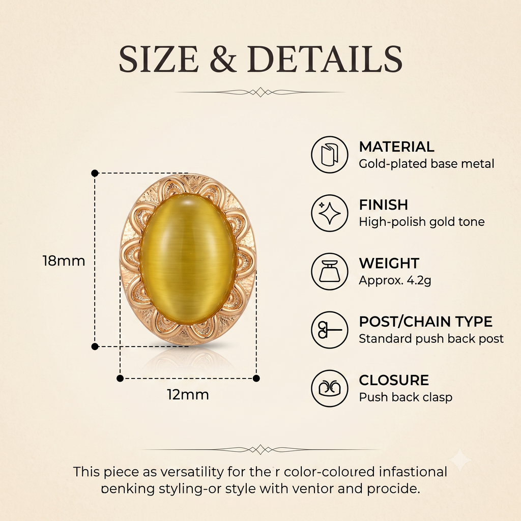 Elegant Oval Stud Earrings for Women & Girls | Golden Yellow Trendy Fashion Jewellery for Daily & Office Wear