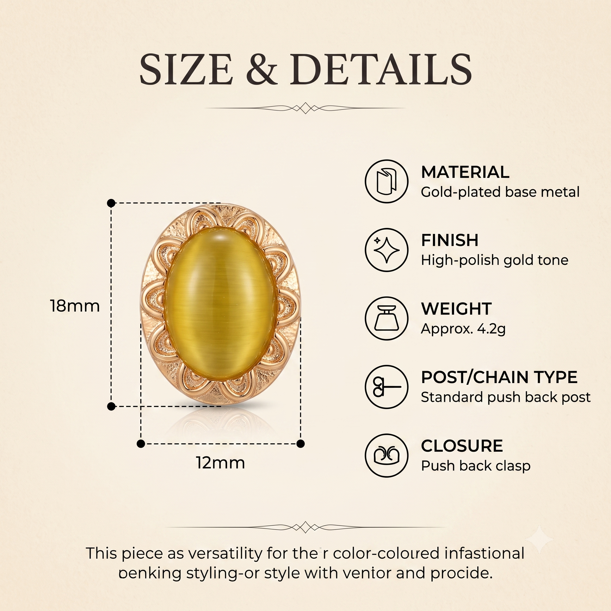 Elegant Oval Stud Earrings for Women & Girls | Golden Yellow Trendy Fashion Jewellery for Daily & Office Wear