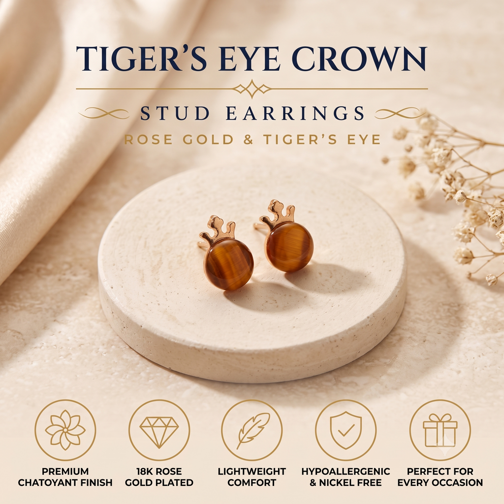 Regal Crown Stud Earrings for Women & Girls | Rich Amber-Orange Trendy Fashion Jewellery for Daily & Party Wear