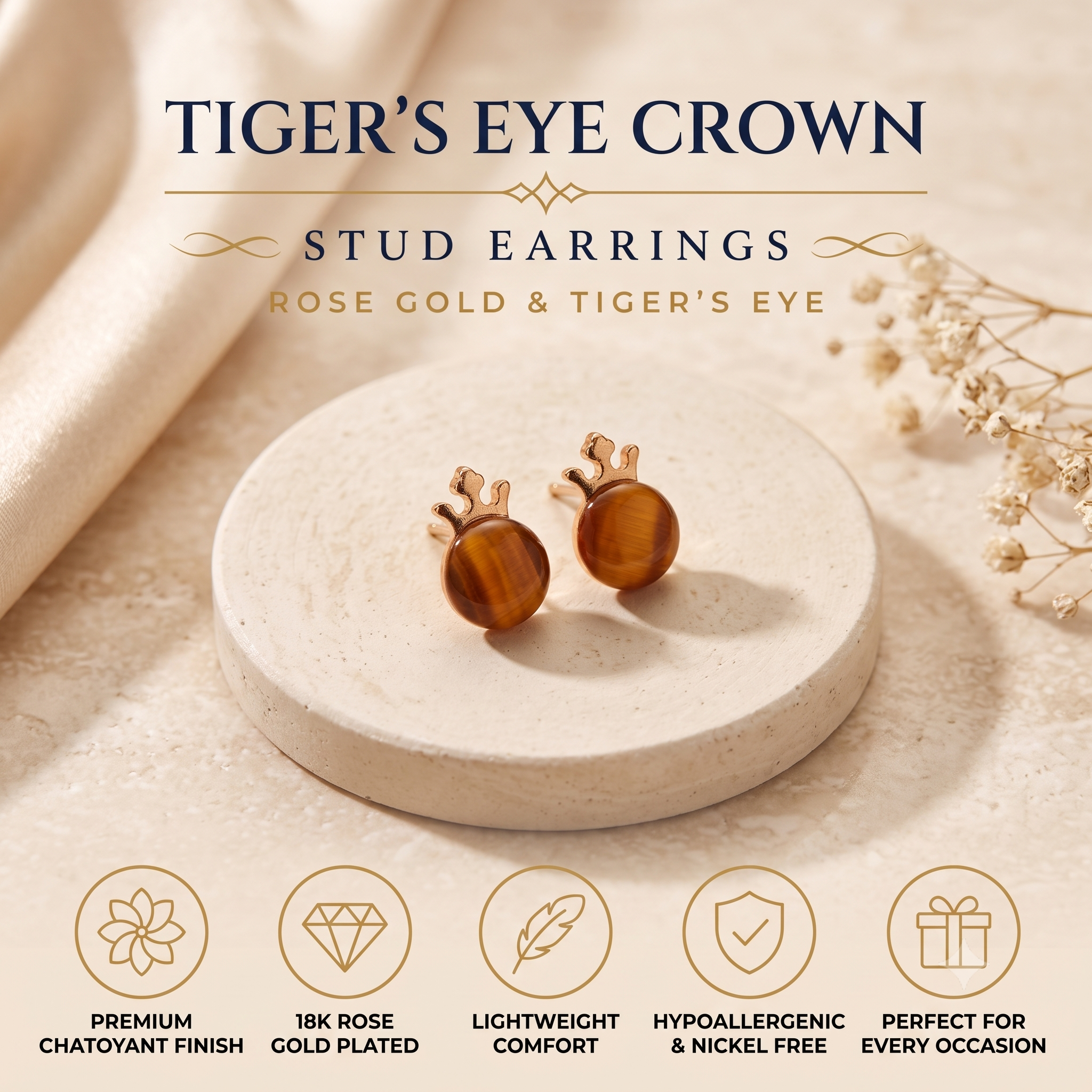 Regal Crown Stud Earrings for Women & Girls | Rich Amber-Orange Trendy Fashion Jewellery for Daily & Party Wear