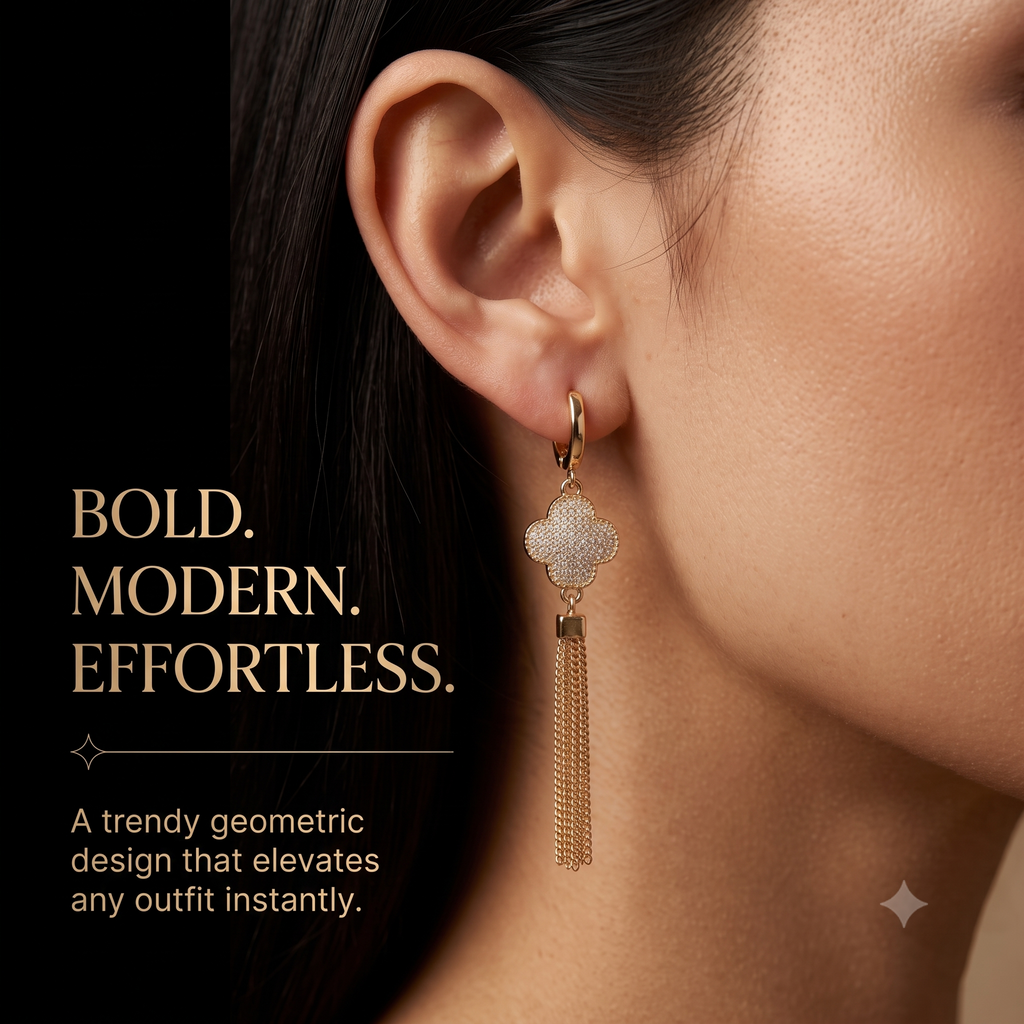 Elegant Flower Gold Tassel Hoop Earrings for Women & Girls | Trendy Crystal Dangle Fashion Jewellery for Daily, Festive & Party Wear